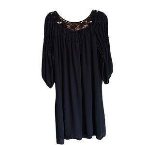 Heart Soul Plus Black Chiffon Mini-Shirred Sleeves-Embroidered Lace-Size 3X